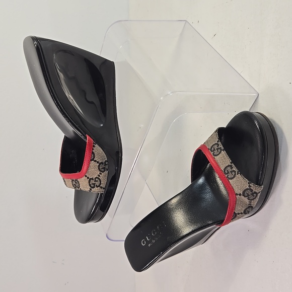 Gucci Vintage GG Logo Monogram Wedge Mules Heels 6½ - Picture 1 of 12